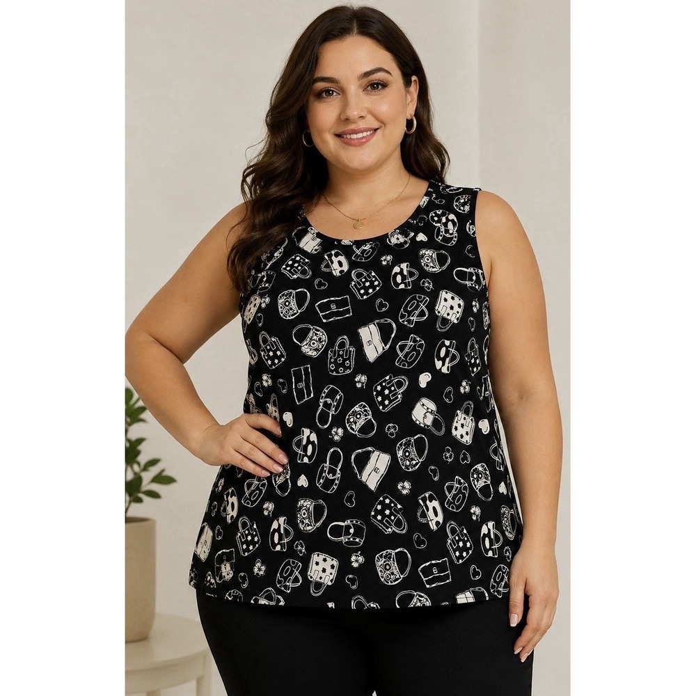 Judith Hart Collection Novelty Black White Handbag Heart Print Tank Top Size 2X